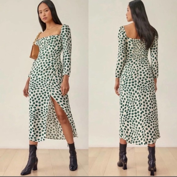 Reformation Hilda Spot Print Dress in Tapioca Size 0 - Picture 2 of 8